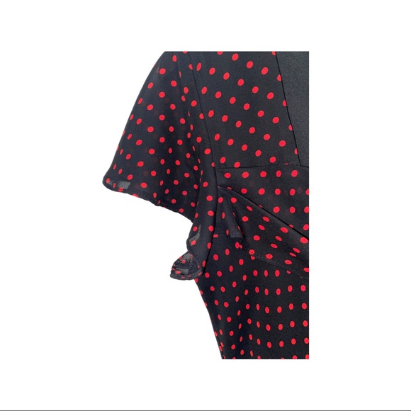 Elegant Red And Black Polka Dot Dress - Picture 4 of 4